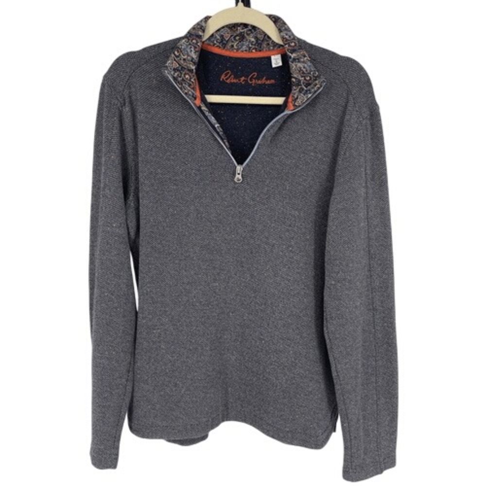 Robert Graham Delage Navy Quarter Zip‎ Pullover Speckled Knit Size S